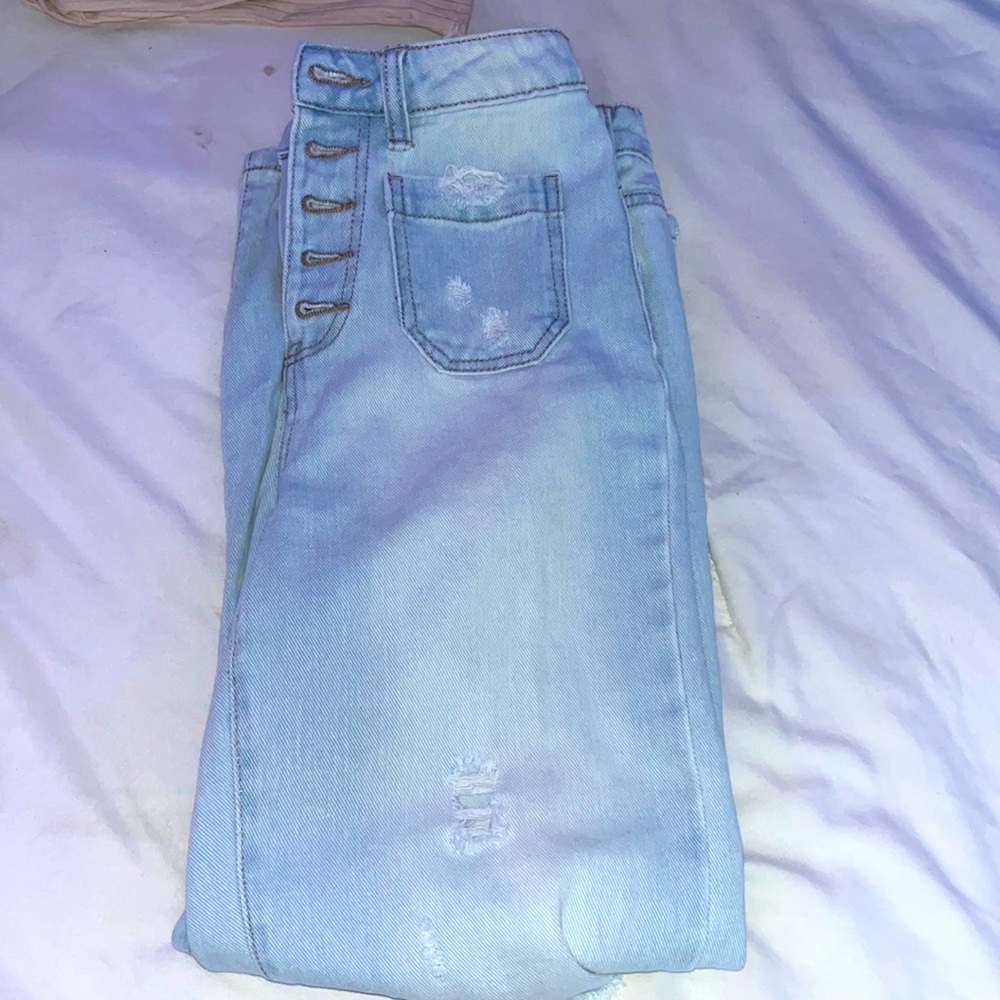 WOMENS RIPPED BLUE BAGGY JEANS